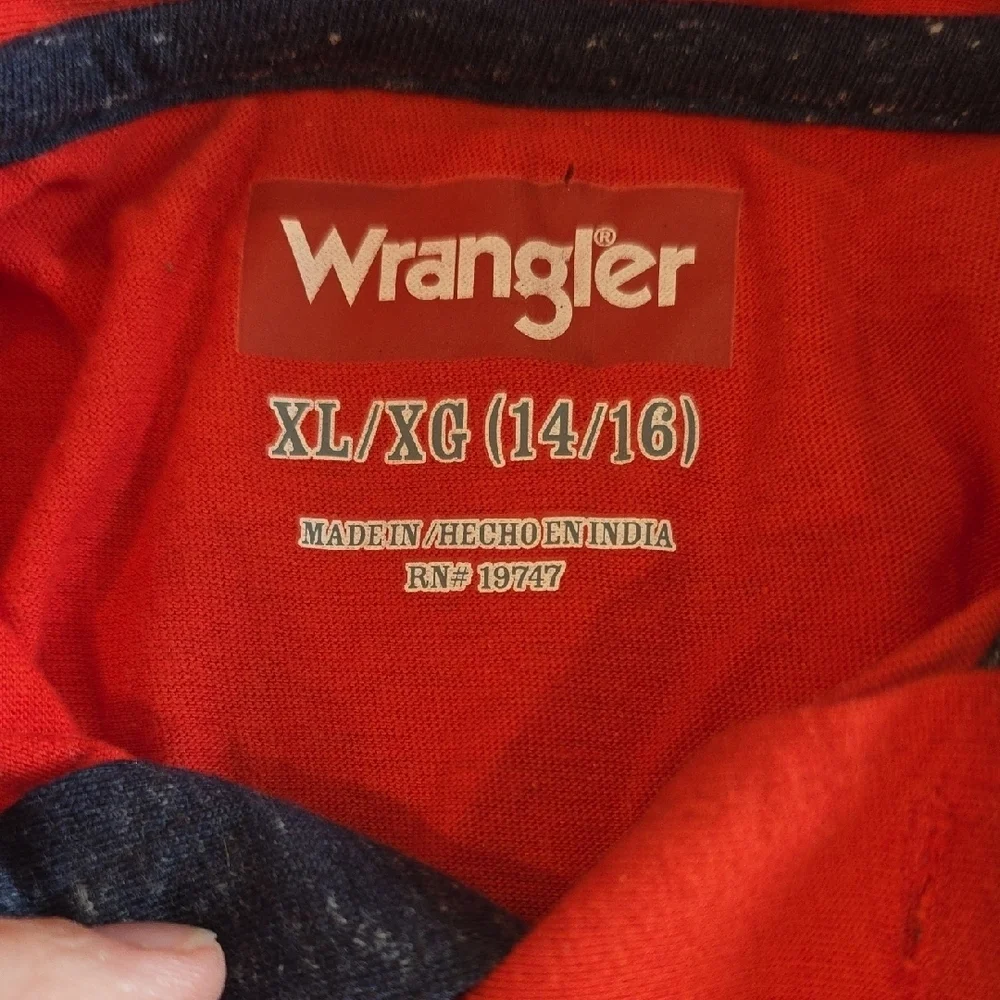 (J37) Wrangler Kids Red Striped Shirt Sz XL